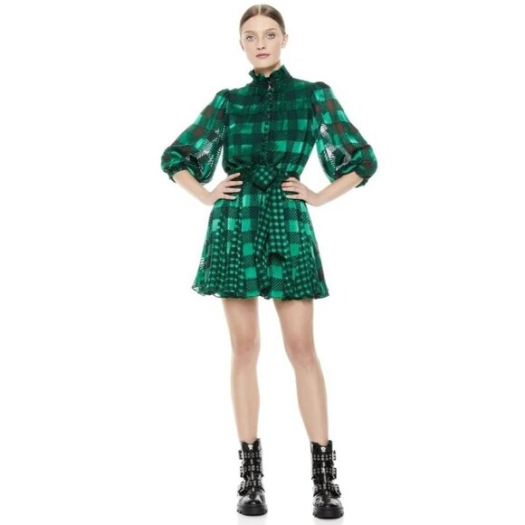 Alice + Olivia Dresses & Skirts - Alice & Olivia Mina Button Front Puff Sleeve Belted Dress